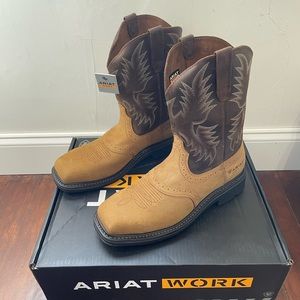 Ariat men steel toed work boots brown leather/cowboy/Sierra steel toed aged bark